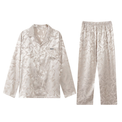 丝绸睡衣男夏季冰丝长袖长裤开衫