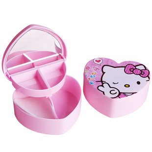 卡通带镜子首饰盒儿童可爱发夹收纳盒杂物盒心形饰品盒生日礼物