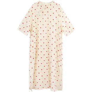 重工刺绣玫瑰圆点苎麻旗袍裙女 夏中式复古优雅显瘦连衣裙新中式