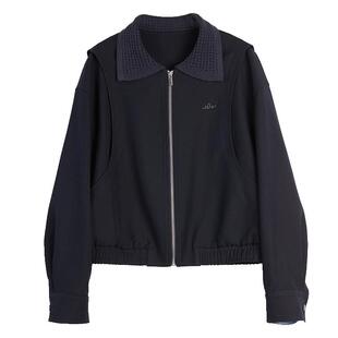 【自营】ELLE格纹撞色拼接翻领短外套女2025秋季新款时尚夹克上衣