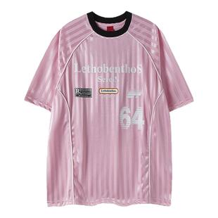 From Mars 努力过就好 学院风夏季条纹球衣速干宽松情侣短袖T恤潮