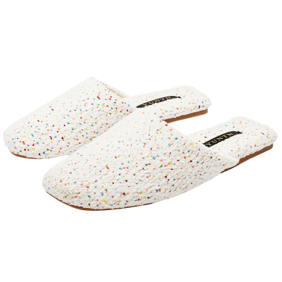 秋冬新品高级轻奢粗花呢肌理感甜蜜糖豆加绒棉拖鞋女室内防滑居家