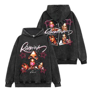 Rihanna 蕾哈娜印花连帽卫衣男美式潮牌水洗做旧宽松重磅嘻哈外套
