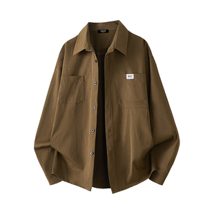 it：fivecm军绿色工装衬衫男士休闲衬衣春秋季宽松大码开衫外套男