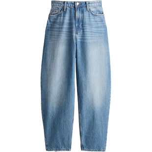 HM女装牛仔裤镰刀牛仔裤灯笼裤腿宽松复古高腰简约长裤1229032