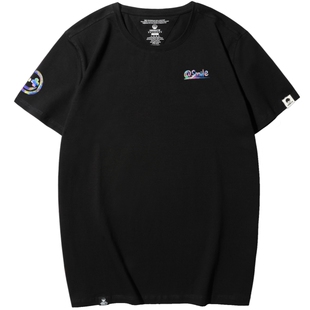 KERWATS笑脸字母印花胖子t恤宽松新疆长绒棉加大半袖圆领短袖男