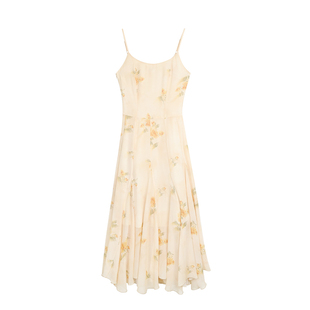 MULVAN 轻纱漫舞 复古碎花吊带连衣裙女收腰显瘦优雅度假a字长裙