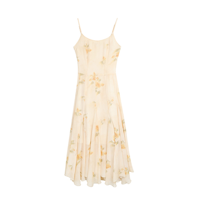 MULVAN碎花吊带连衣裙a字长裙