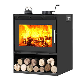 吹暖风壁炉真火燃木柴烧木柴火冬天农村室内民宿取暖壁炉家用热风