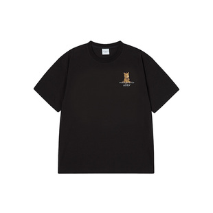 ADLV短袖T恤男女款卡通印花宽松马年本命年百搭休闲简约上衣黑色