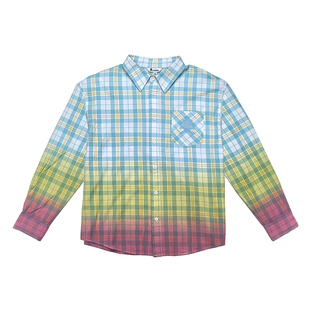 tokidoki复古渐变吊染格纹长袖衬衫外套2026春季新款男女宽松上衣