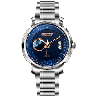 罗宾尼官方正品机械手表男款转动地球男士全自动防水夜光男表品牌