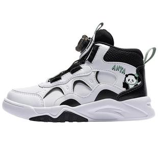 安踏儿童高帮板鞋女小童鞋子2025冬新款弧光运动鞋潮流童鞋旋钮鞋