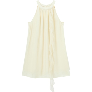 爱居兔飘逸米色挂脖雪纺衫女夏季新款轻盈时尚甜美无袖上衣