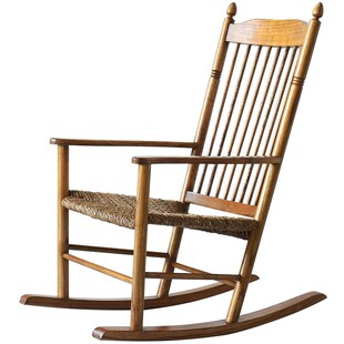 慕芮雅实木摇椅藤编躺椅复古阳台休闲椅逍遥椅东南亚民宿庭院摇椅