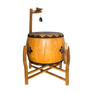 寺庙用鼓椿木黄牛皮铃钟鼓道场法器带帝钟实木鼓架诵经鼓佛具用品
