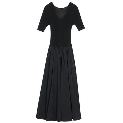 谜底黑色连衣裙2025春季新品气质优雅修身针织长裙短袖251MZ0400