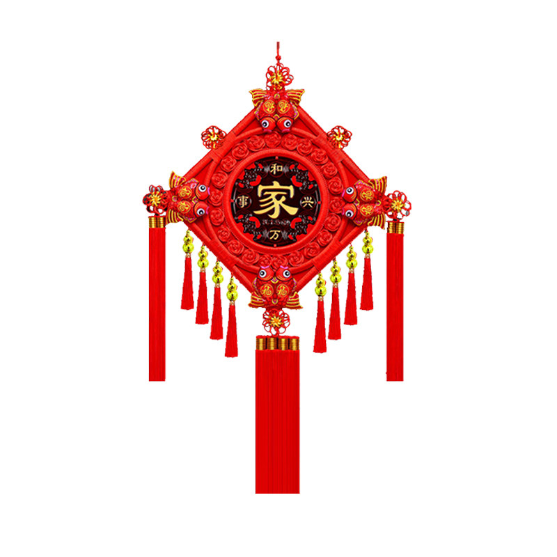 背景墙客厅玄关福字桃木中国结
