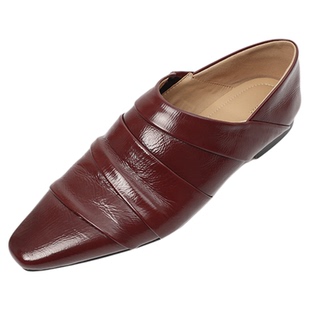 THESOONG/复古纯羊皮多层褶皱柔软亮面方头皮鞋7736