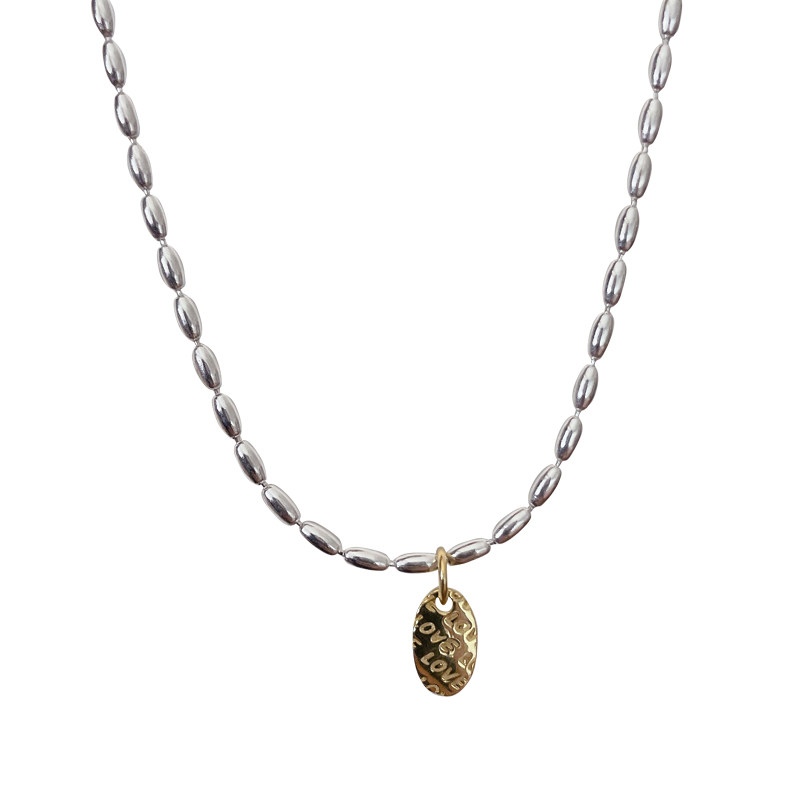 925银女米粒橄榄珠项链金银拼色