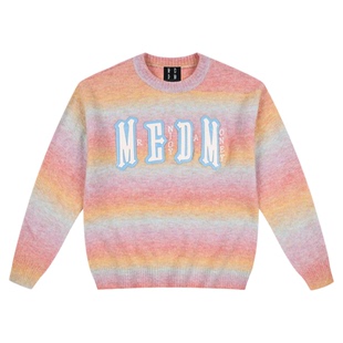 MEDM 双层贴皮彩虹字母渐变保暖毛衣秋冬美式情侣套头圆领针织衫