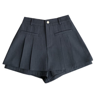 灰色西装裙裤女短裤外穿2025春夏大码高腰百褶裙小个子百搭A字裤