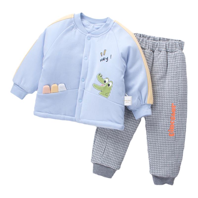 男宝宝薄棉衣套装纯棉冬季婴幼儿棉袄棉裤分体中厚棉服外套穿夹棉