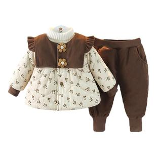 宝宝冬季外出棉服女童加绒棉衣套装儿童冬天棉袄棉裤新年冬装外套