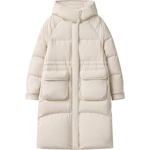 播商场同款连帽领鹅绒羽绒服女24冬休闲宽松中长款外套BDR4RD3551