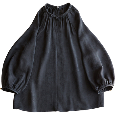 云澍香云纱新中式盘扣灯笼袖T恤