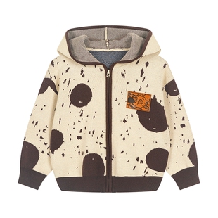 马拉丁儿童针织外套25秋季新款男女小童卡通提花波点连帽毛衣