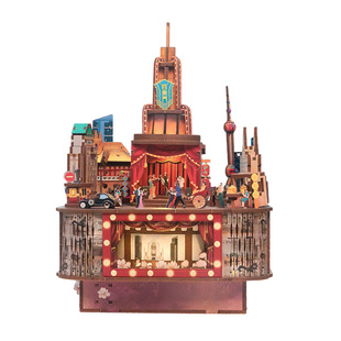 CuteBee八音盒diy手工拼装音乐盒国风上海建筑模型华灯初上礼物