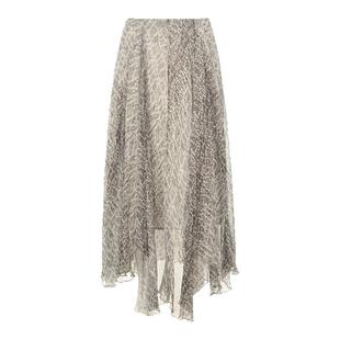 wana try薄纱不对称飘逸印花灰绿色半身裙2026夏季新款女款长裙