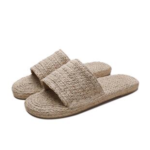 雅路人平底男女士四季室内手工编织亚麻布底拖鞋防臭吸汗舒适