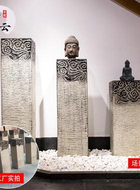 新中式禅意摆件仿古祥云落地装饰客厅底座展示过庭院道玄关柱子柱