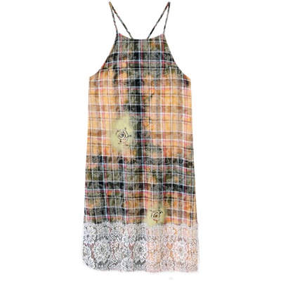 连衣裙蕾丝格纹连衣裙