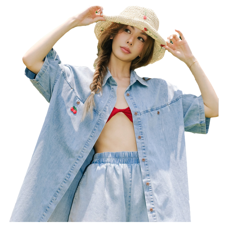 cloudseason松弛感樱桃牛仔上衣