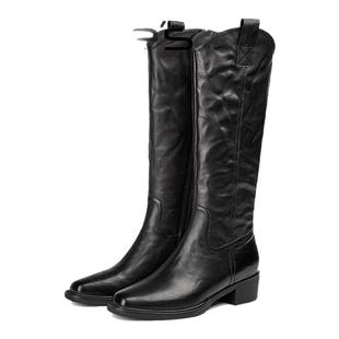 millies/妙丽 圆头平底手抓纹设计感日常百搭轻奢高级感长筒靴冬