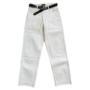 14.8OZ鱼骨纹棉籽壳骑行裤中高腰直筒工装长裤