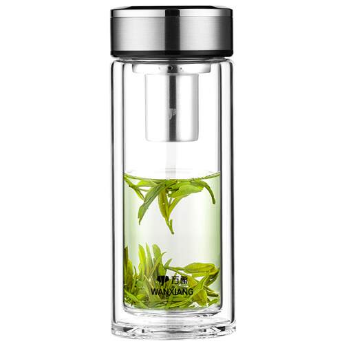 万象双层玻璃杯男士茶杯办公礼盒装隔热透明水杯泡茶带盖高档杯子