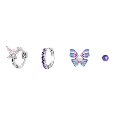 韩系甜酷粉色蝴蝶耳环女