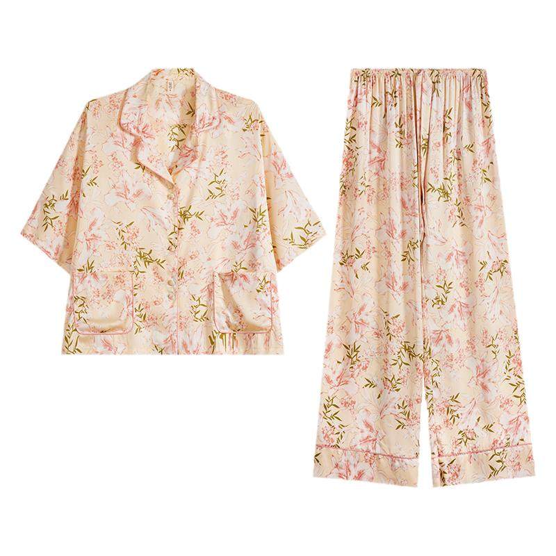 达芬奇密码2026夏秋新款水仙花七分袖宽松大码睡衣女家居服套装