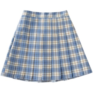 大码jk格裙学院风制服裙a字半身裙胖mm高腰遮胯格子百褶裙短裙女