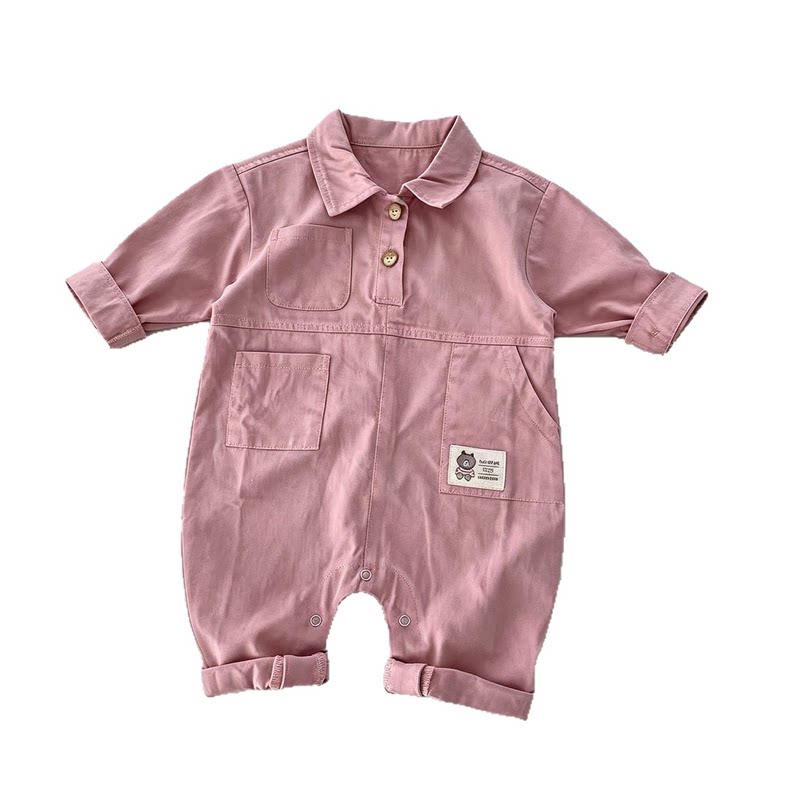 男宝宝春秋粉色工装帅气连体爬服