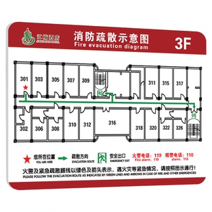 消防疏散示意图安全逃生指示牌亚克力定制学校宾馆酒店办公楼公寓宿舍消防通道分布路线标识牌安全警示牌定制