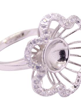 戒指空托女士奢华DIY珍珠蓝珀