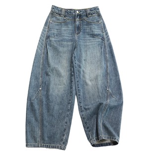 鹿与飞鸟<SSS系列>“四季率性”设计感复古宽松牛仔弯刀裤6909
