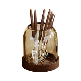 高颜值水果叉套装中古风家用不锈钢高档轻奢甜品咖啡勺签子收纳罐