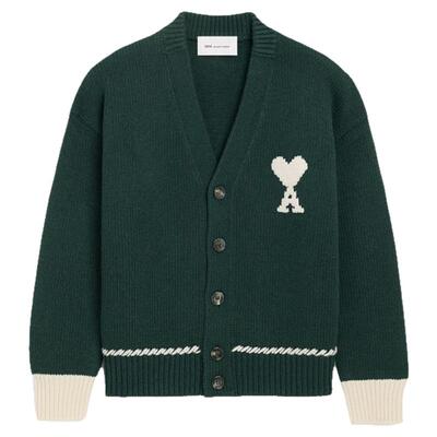 【马年限定】Ami Paris 男女同款撞色缝线羊毛ADC阔版V领针织衫