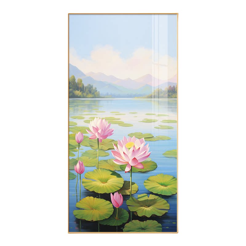 新中式荷花图玄关挂画和气生财莲花正对门壁画竖版2026新款装饰画